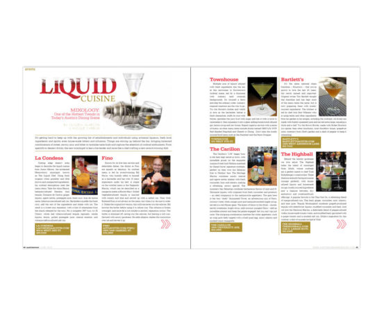 Liquid Cuisine article for Austin Woman Magazine designed by Dan Poore