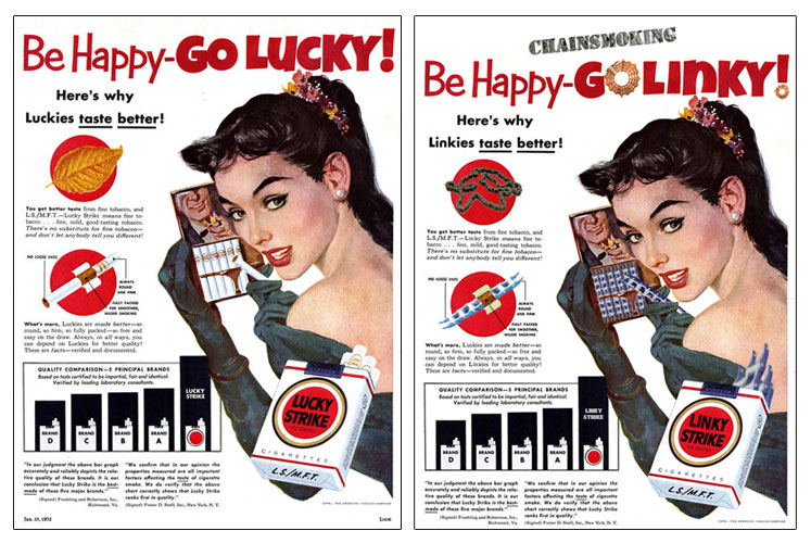 Comparison between Lucky Strikes Ad and Linky Strikes Chain Smoking Ad